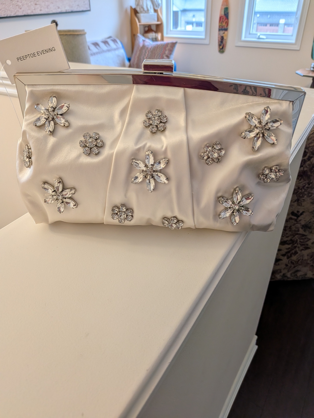 Embellished Satin Clutch - Ivory